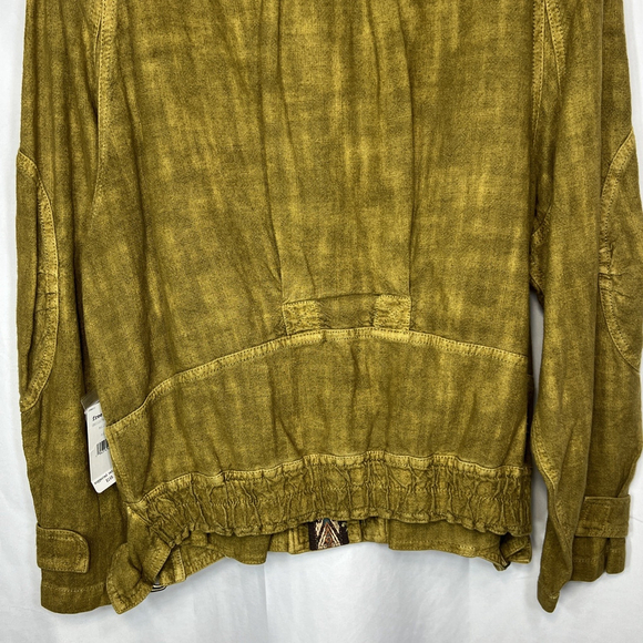 Free People Jade Safari Bomber Jacket Embroidered Gold Brown Linen S Grunge - Picture 8 of 14